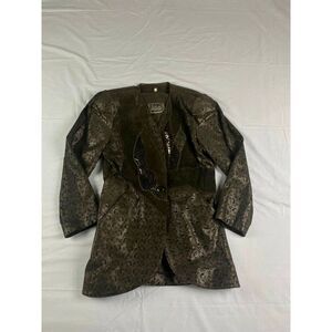 Vintage UDO Women's Animal Print Genuine Leather Blazer Jacket Black Size 38